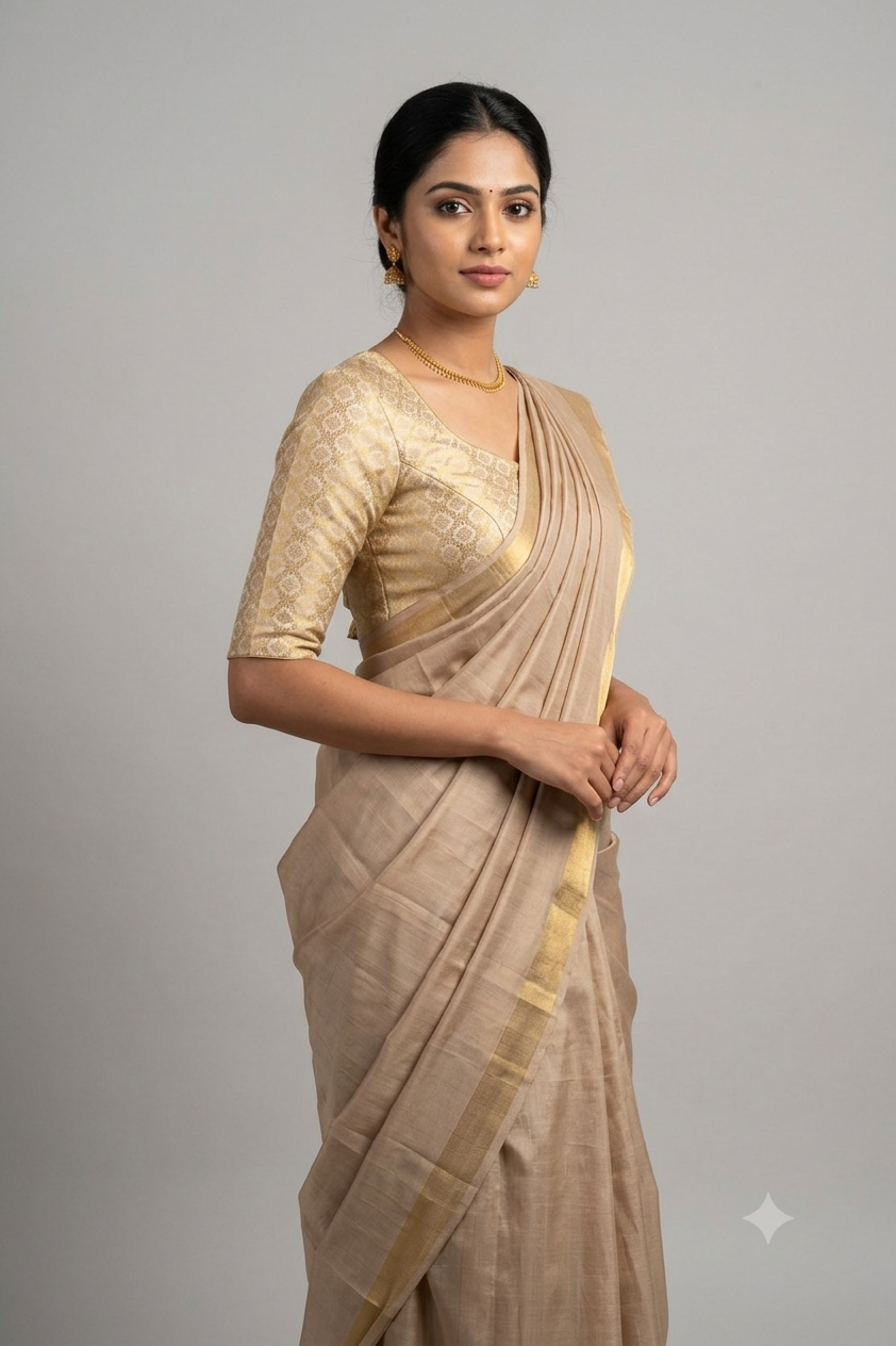 Premium Cream & Gold Brocade Silk Fabric for Blouse & Midi Blouse | Running Material | 1.10m / 1.50m / 2m