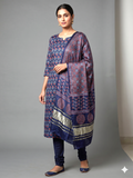 Midnight Navy Floral Modal Silk Churidar Material Set