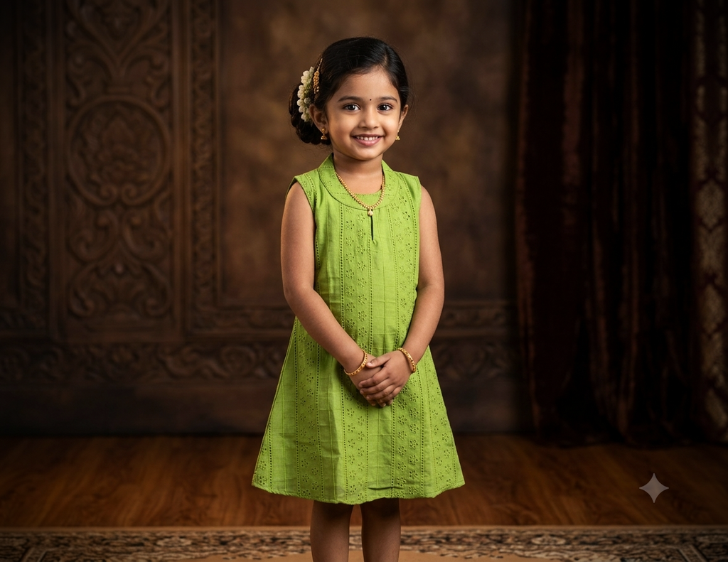 Girls Green Cotton Hakoba Frock with Halter Neck Pattern – Nushio by Pulpel