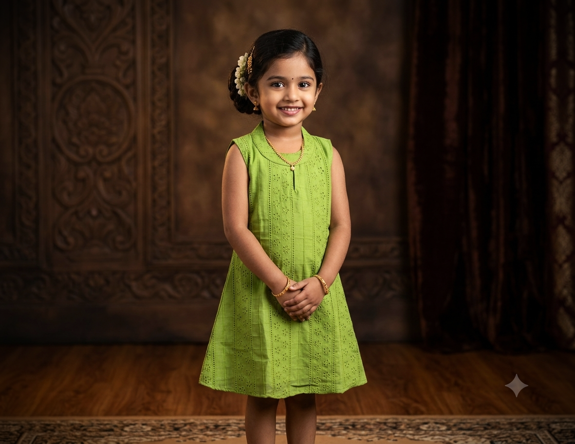 Girls Green Cotton Hakoba Frock with Halter Neck Pattern – Nushio by Pulpel