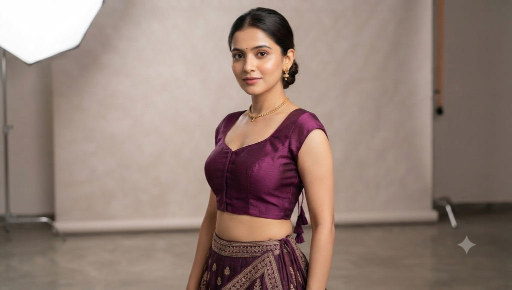 Women's Chanderi Silk Readymade Blouse – Front Open Padded Saree & Midi Blouse | Maroon