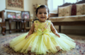 Yellow Fancy Baby Girl Frock with Floral Embellishments and Tulle Skirt