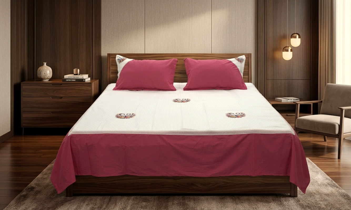 Premium King Size Cotton Bedspread with Matching Pillow Covers – Elegant Floral Accent