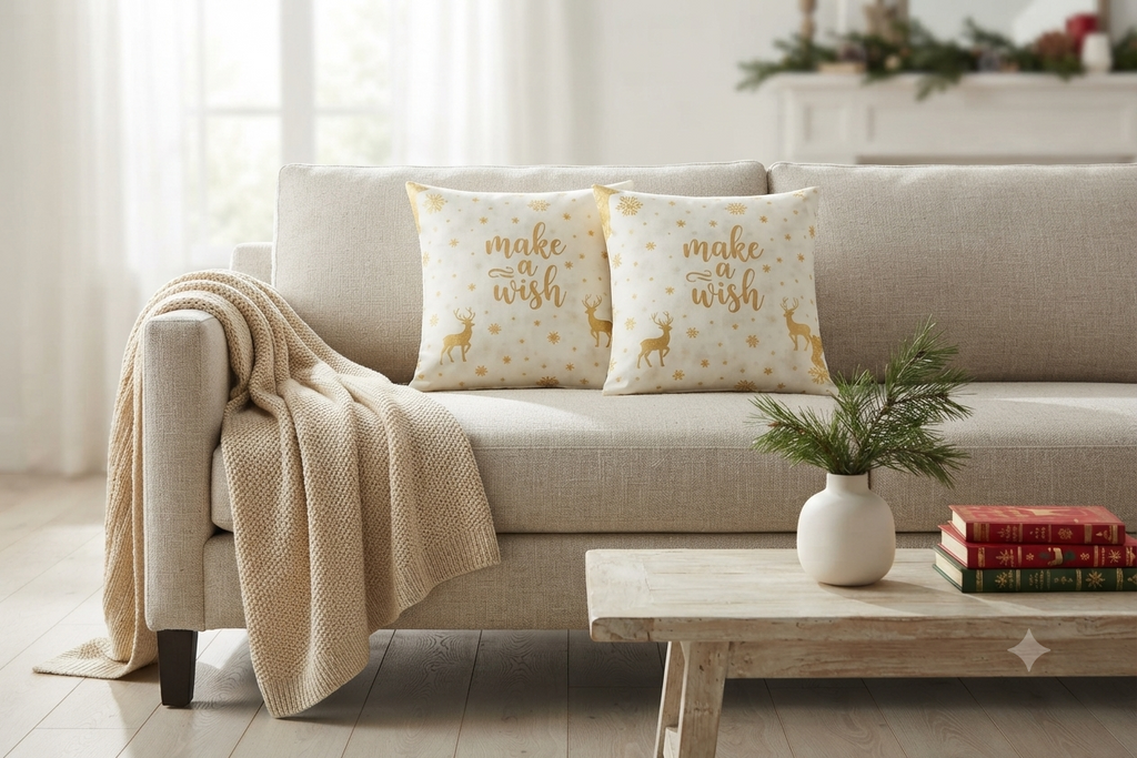 Golden Snowflake Christmas Printed Fabric Running Material – 60 Inch Wide | Table Cloth, Table Runner & Cushion Cover Fabric
