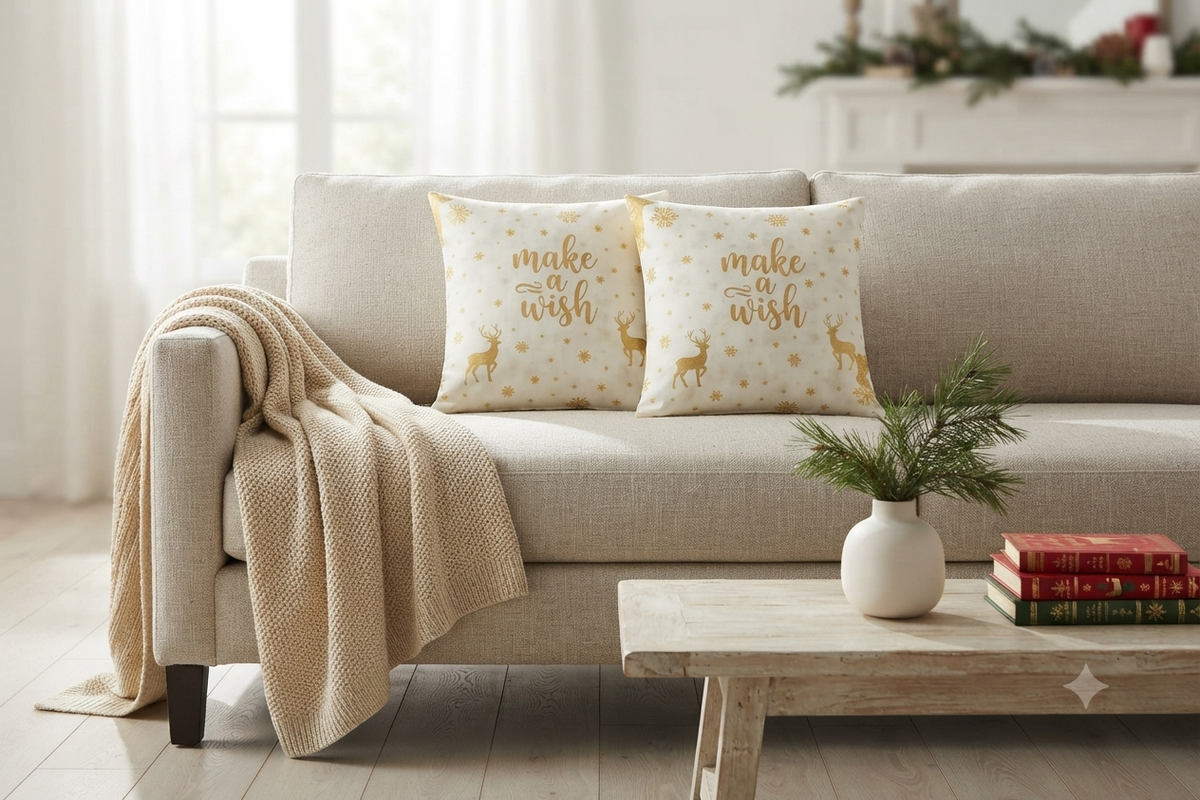 Golden Snowflake Christmas Printed Fabric Running Material – 60 Inch Wide | Table Cloth, Table Runner & Cushion Cover Fabric