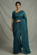 Elegant Crushed Organza Saree with Floral Lace Border – Premium Party & Occasion Wear