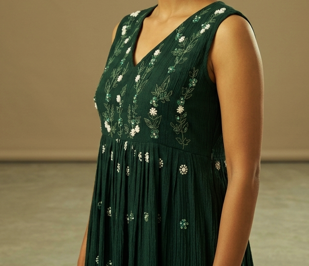 Women's  Chiffon Churidar Top with Floral Embroidery – Top Only | Sleeve Material Included