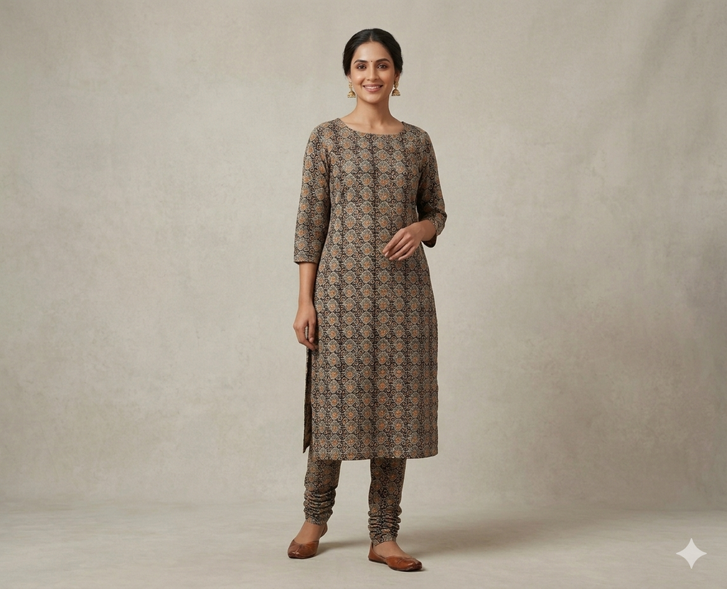 Midnight Swirl Kalamkari Cotton Churidar Material