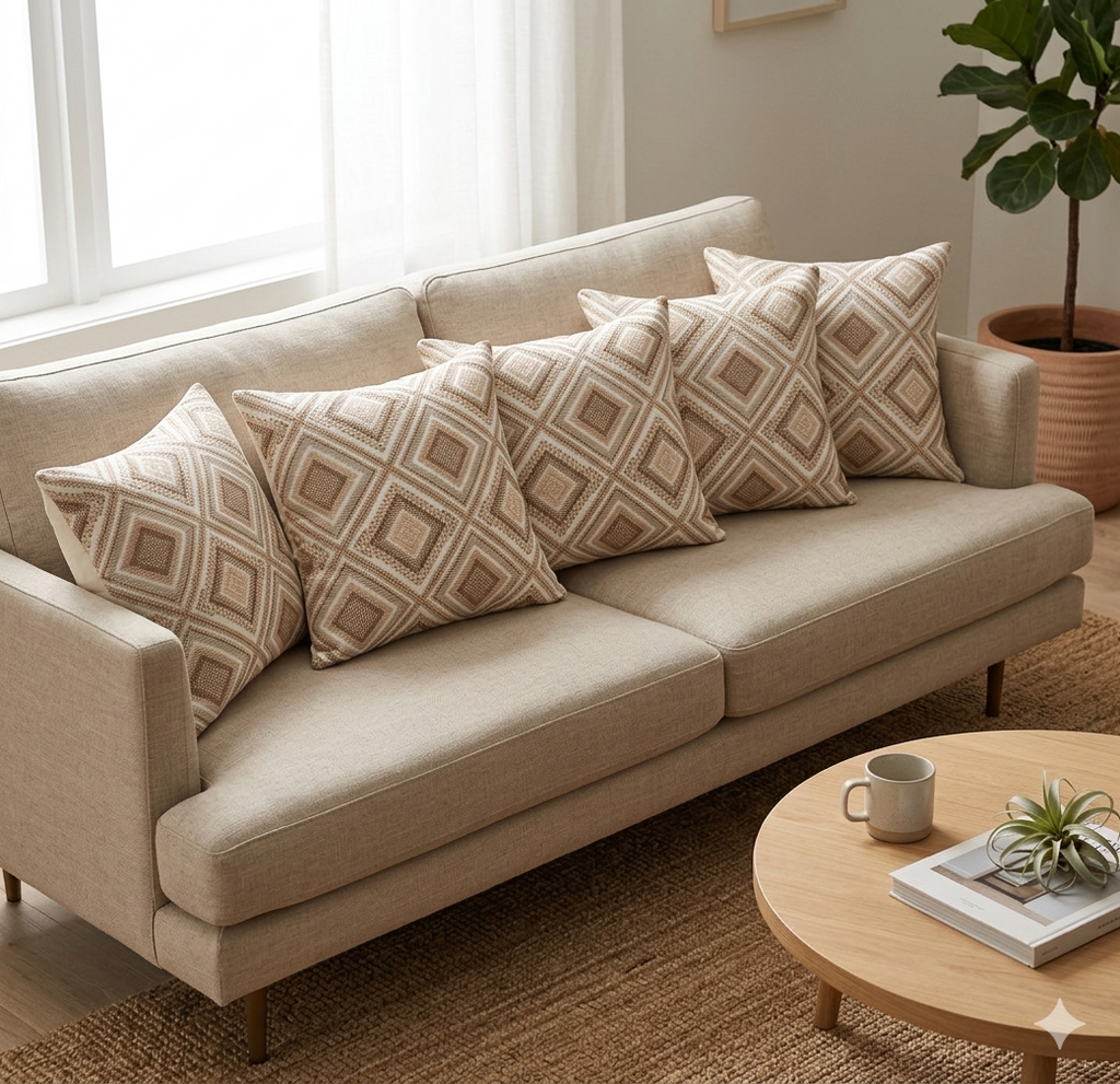 Beige Geometric Diamond Cushion Cover Set - 16x16 Inches - Main Product Image - Nushio