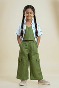 Girls Green 3-Piece Co-Ord Set with Printed Shirt & Cargo Pants