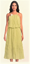 Imported Free Size Women's Sleeveless Layered Maxi Frock – Light Pistachio Green |  Comfortable Casual Dress