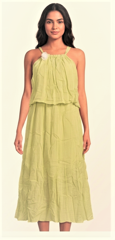 Imported Free Size Women's Sleeveless Layered Maxi Frock – Light Pistachio Green |  Comfortable Casual Dress