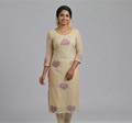 Mul Chandari Applique Work Top Fabric for Women – Off White with Floral Applique | 44 Inch Width | 2.5 Meter Dress Material