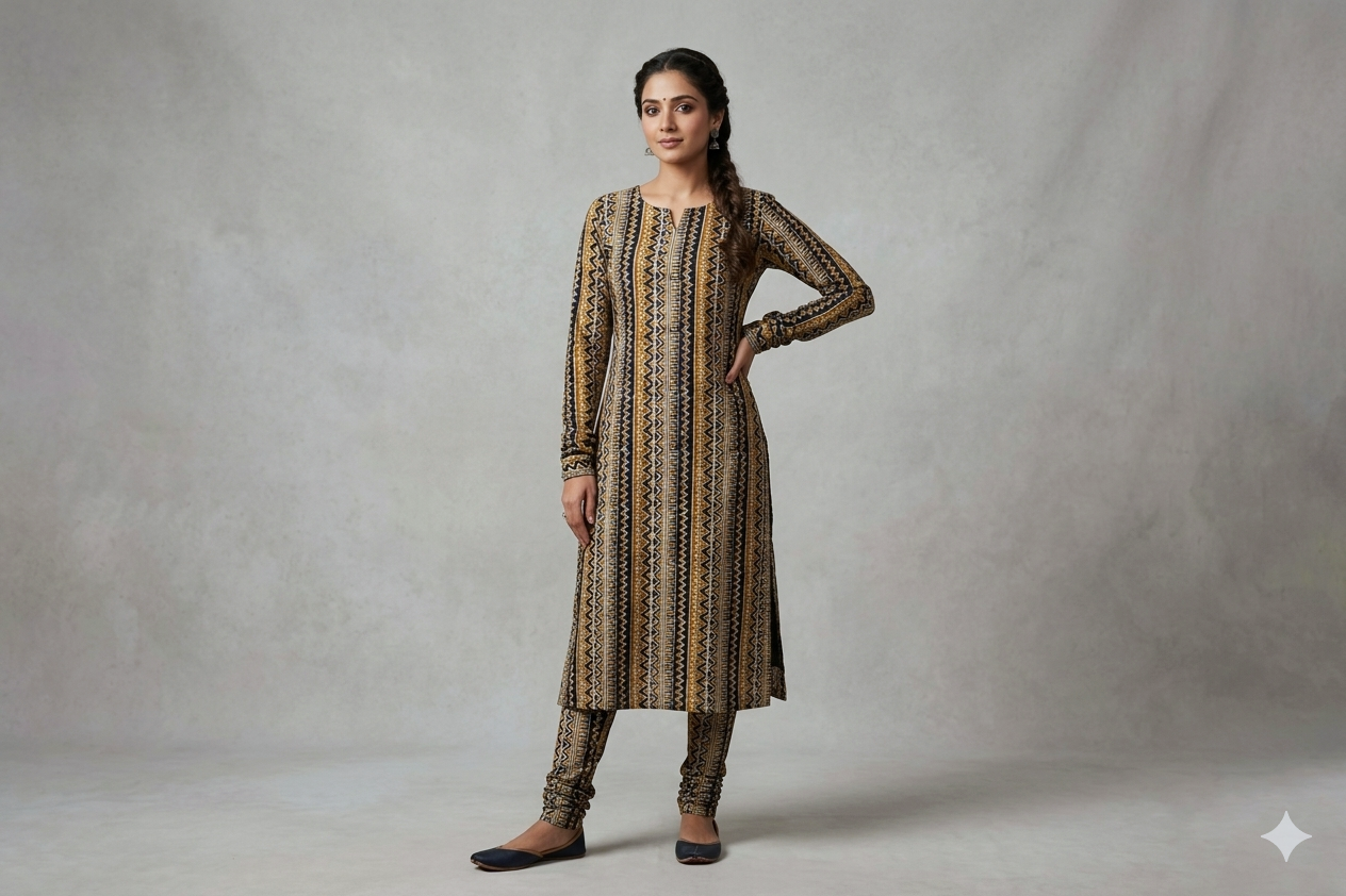 Tribal Stripe Kalamkari Cotton Churidar Top Material – 3 Meter