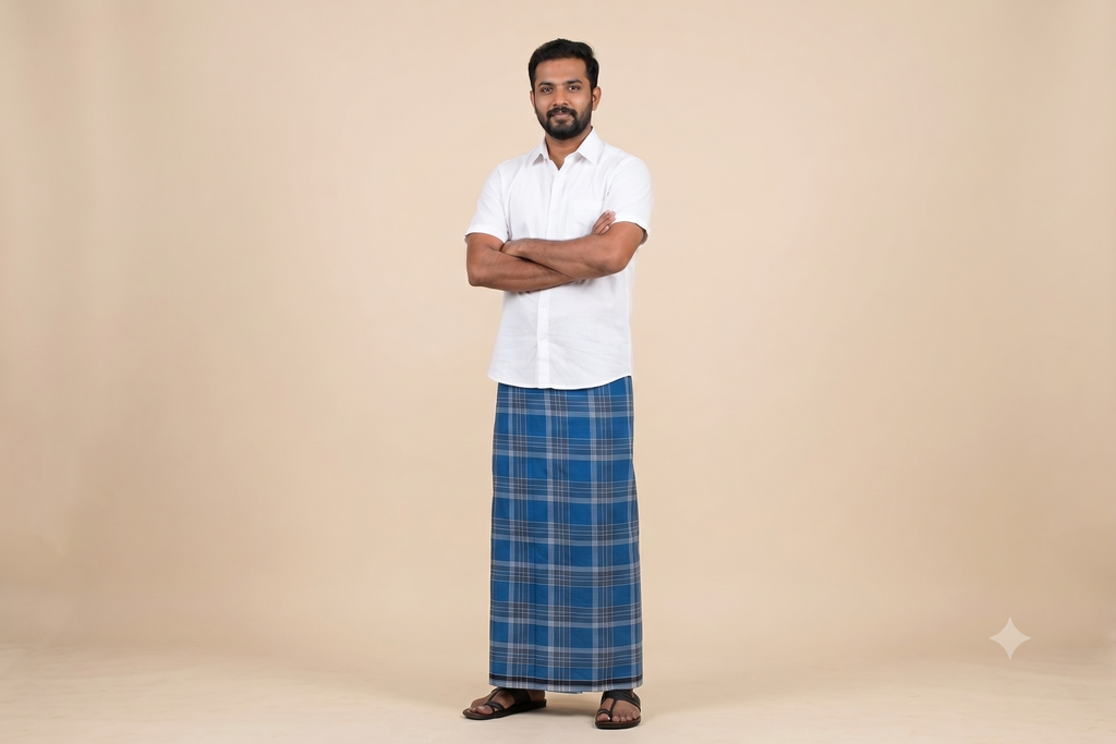 Classic Blue Checked Breathable Cotton Kaili/Lungi (2.10m)