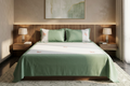 Sage Green Embroidered King Size Bedspread Set with Floral Lace Panel