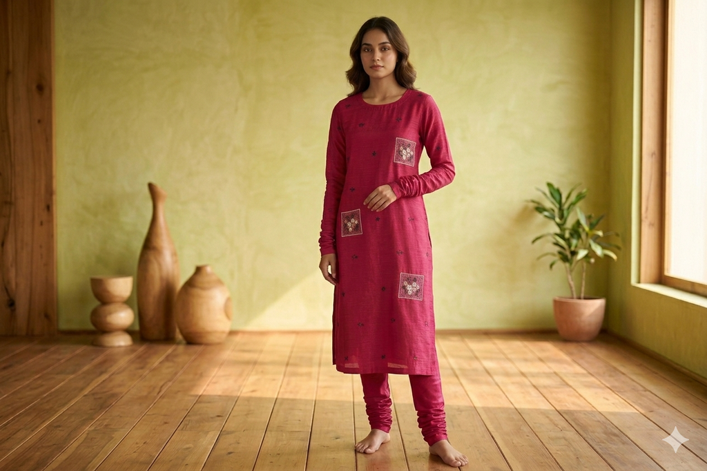 Berlin Silk Embroidered Dress Material Set – Pink | Top & Bottom Fabric | 56" Width