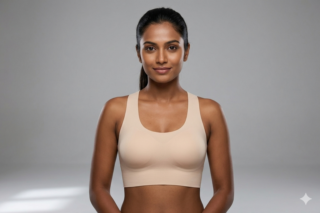 Women’s Seamless Padded Sports Bra – Racerback Yoga & Workout Bra (Skin Beige)