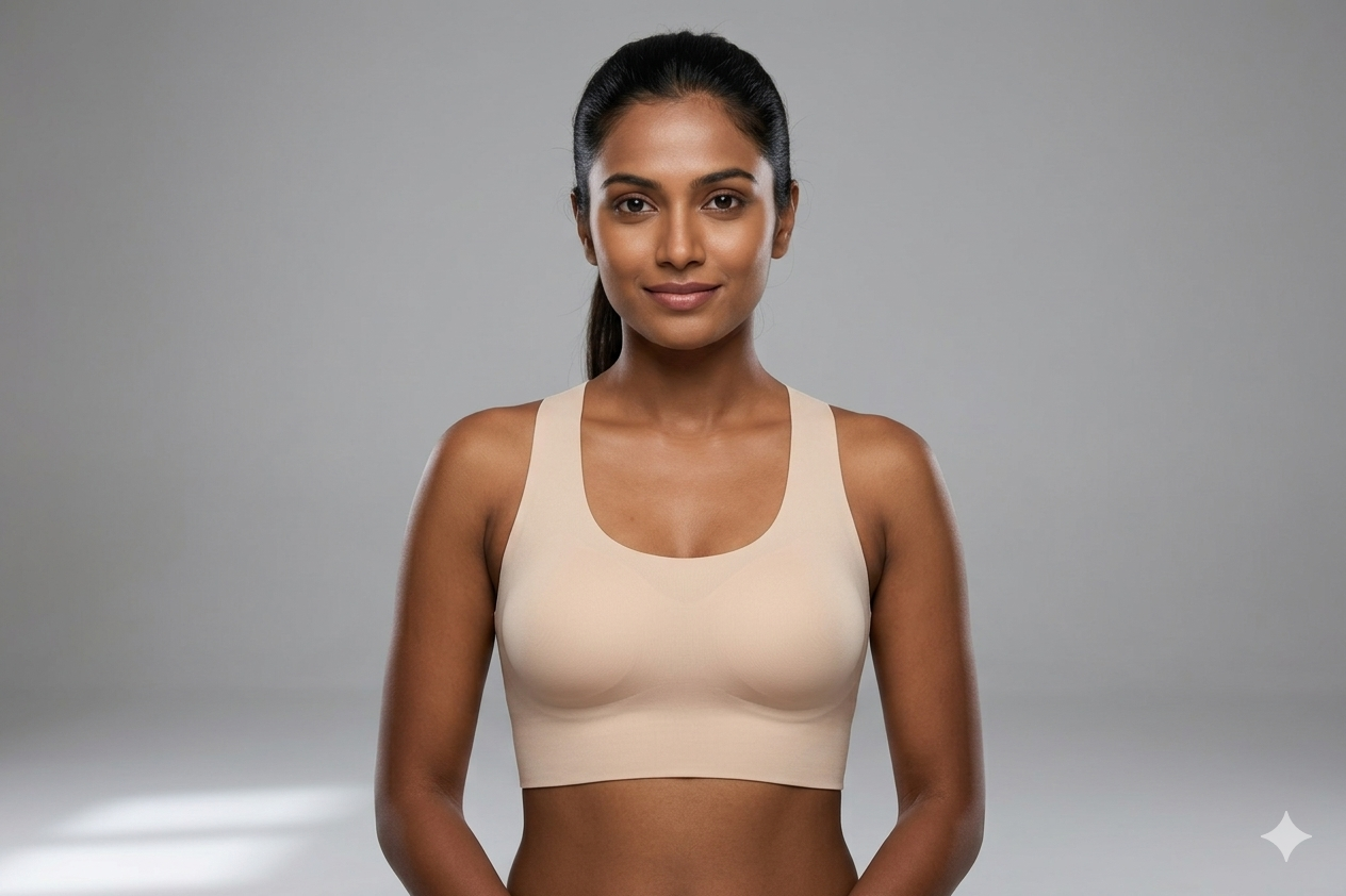 Women’s Seamless Padded Sports Bra – Racerback Yoga & Workout Bra (Skin Beige)