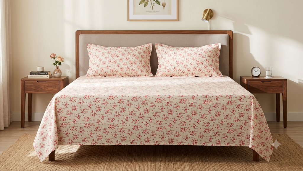 Queen Size Floral Printed Bed Spread – 90 x 100 Inches