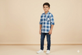 Kids Blue Checked Full Sleeve Cotton Shirt