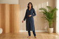 Premium Vertican Silk Unstitched Dress Material Set – Navy Floral Print Top & Solid Bottom (56" Width)