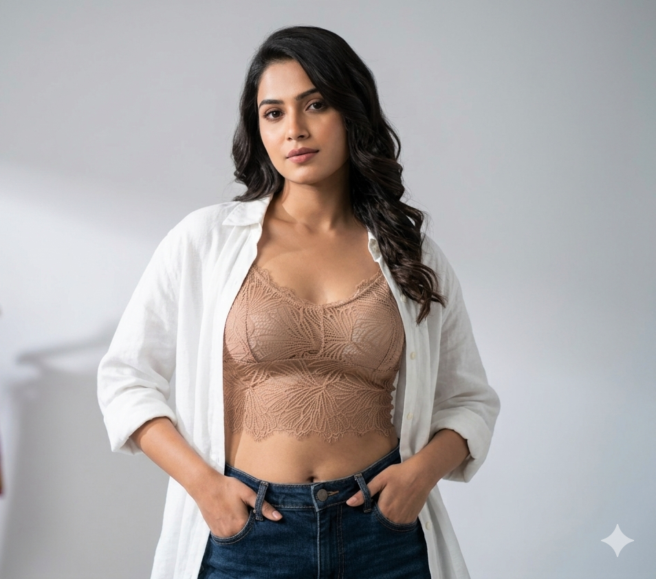 Women’s Floral Lace Padded Crop Top Bra – Soft Stretch Bralette Camisole