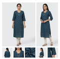 Navy Blue Printed Cotton Churidar Top for Women | Elegant V-Neck Kurti Top