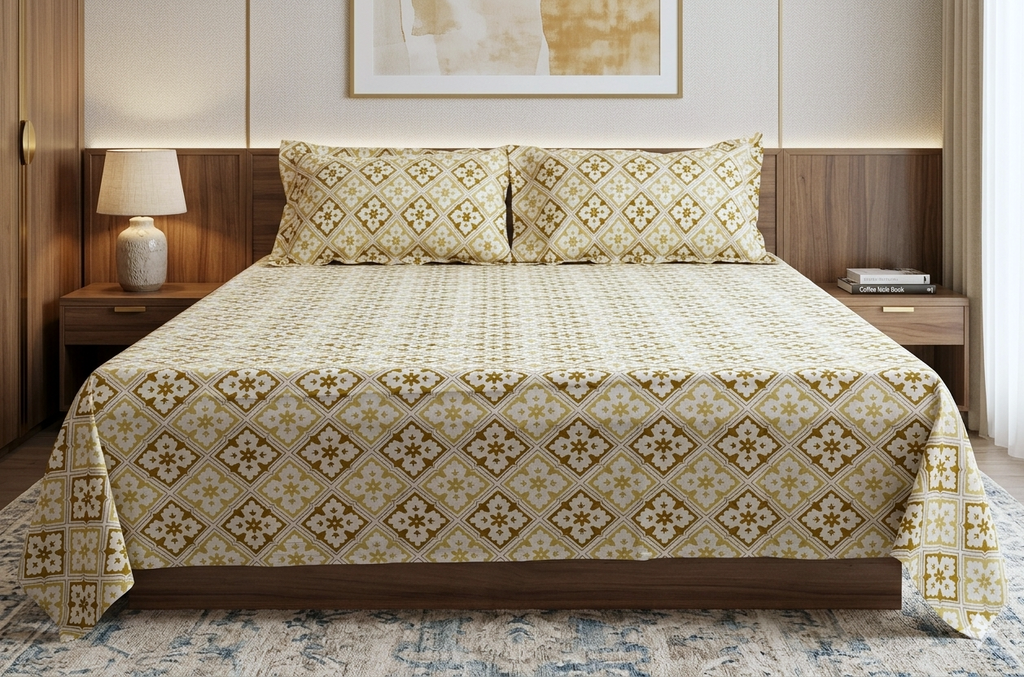Golden Heritage Queen Size Bedsheet with Pillow Covers