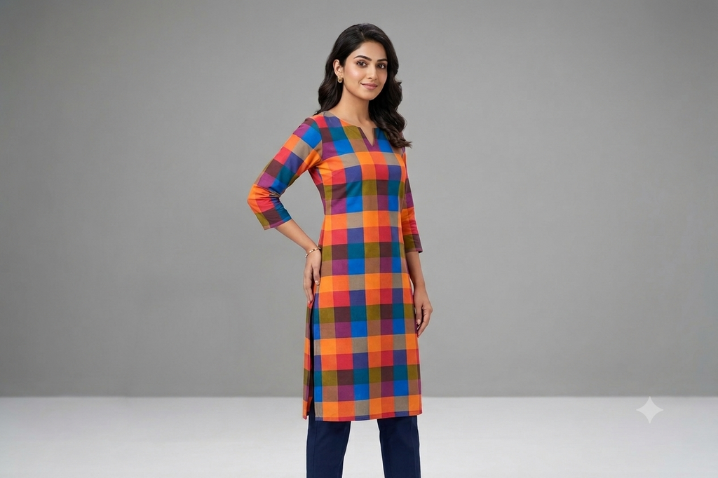 Madras Check Semi Linen Running Material – 44 Inch Width | Unstitched Fabric for Ladies, Men's & Kids Wear