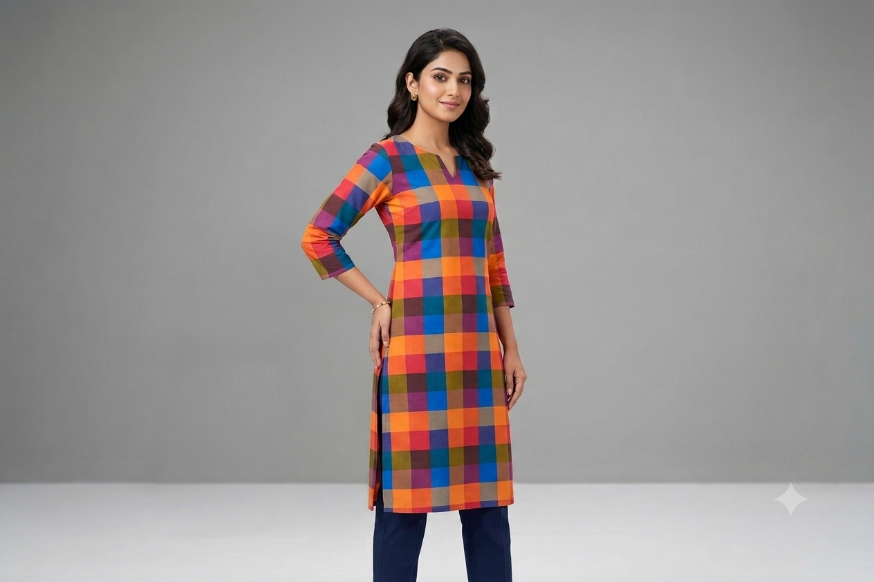 Madras Check Semi Linen Running Material – 44 Inch Width | Unstitched Fabric for Ladies, Men's & Kids Wear