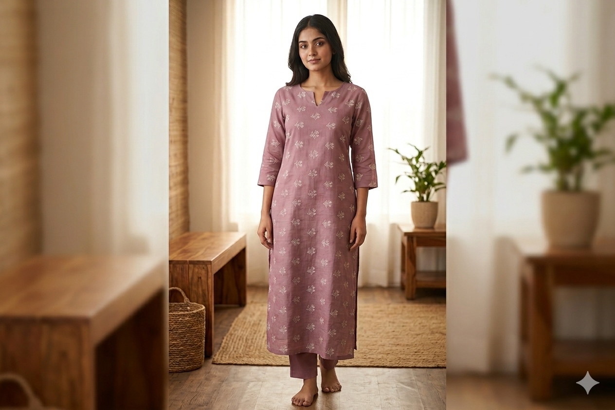 Elegant Maroon Semi Linen Dress Material Set with Floral Print (Top & Bottom)