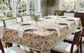 Colorful Fruit Print Table Cloth with Green Border & White Lace – Nushio by Pulpel