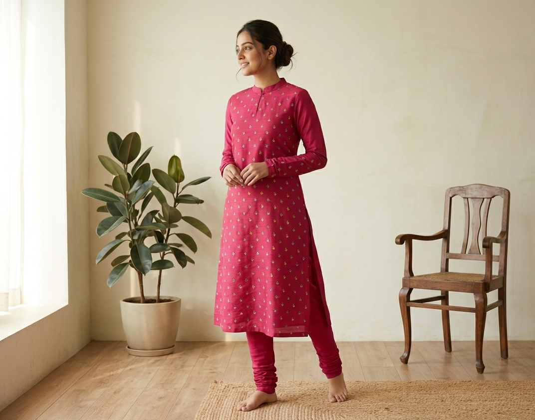 Berlin Silk Dress Material Set – Pink Floral | Top & Bottom Unstitched | 56" Width