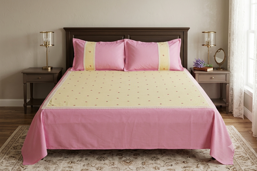 Pastel Elegance Soft  Pink & Pastel Yellow (90" x 96") Bedspread Set with Pillow Covers