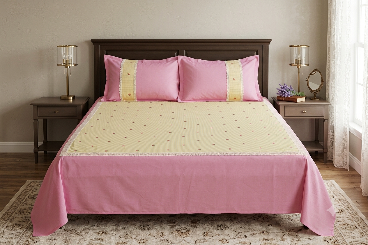 Pastel Elegance Soft  Pink & Pastel Yellow (90" x 96") Bedspread Set with Pillow Covers