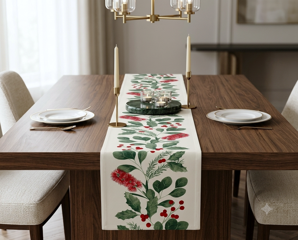 Christmas Floral Printed Table Runner – 150 × 35 cm