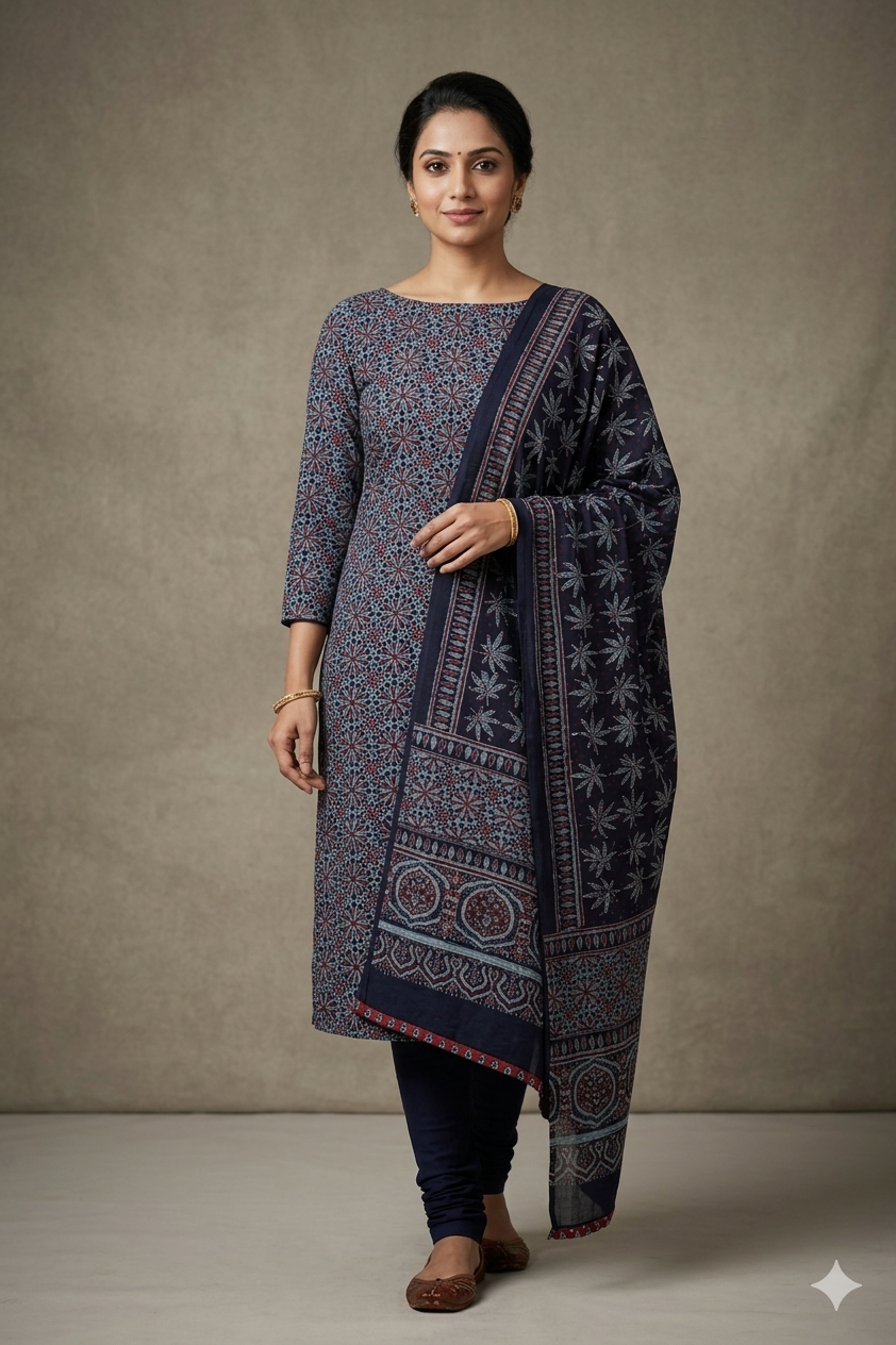 Midnight Mosaic Modal Silk Churidar Material Set