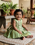 Olive Green Fancy Baby Girl Frock with Decorative Floral Embellishments