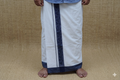 Premium White Cotton Double Mundu with Navy Blue Kasavu Border