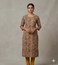Kalamkari Print Cotton Churidar Material – Beige Multi Color | 44" Width | Top Only 3 Meter