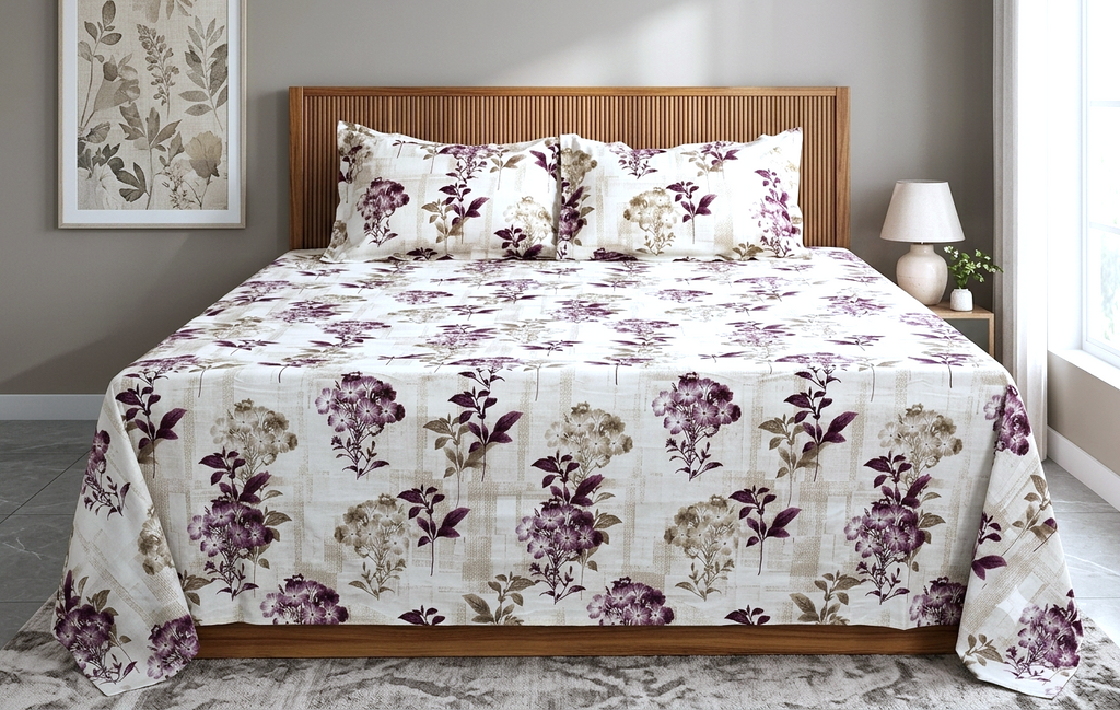 Elegant Floral Printed Cotton Bedsheet – 110 x 110 Inches