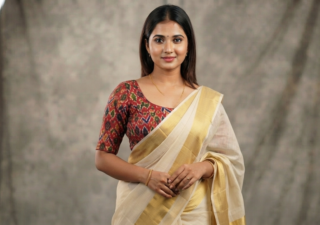 Women's Chanderi Silk Ikat Print Saree Blouse | Front Open Readymade Blouse | Red Multicolor