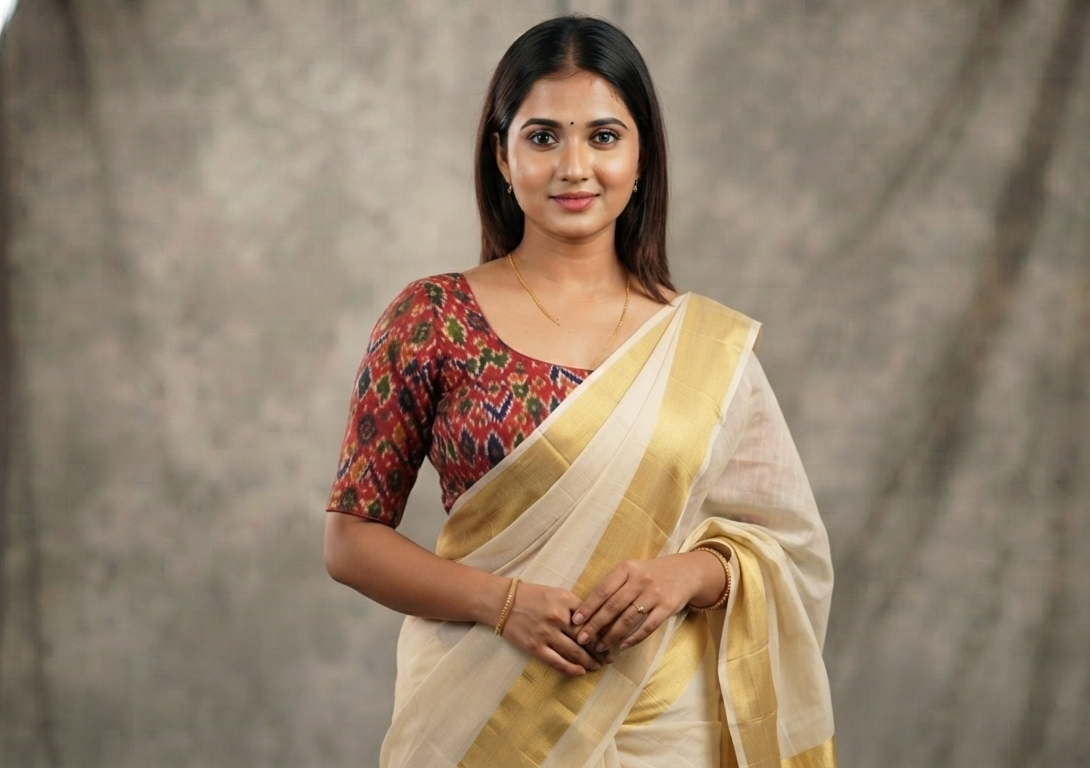 Women's Chanderi Silk Ikat Print Saree Blouse | Front Open Readymade Blouse | Red Multicolor