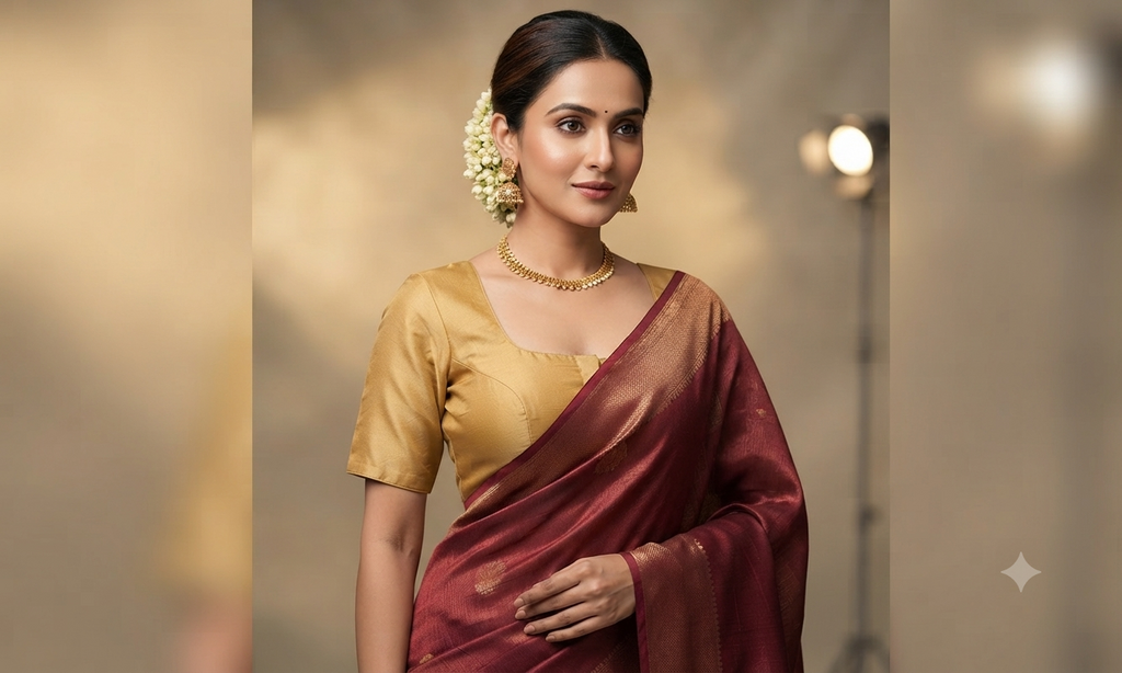 Women's Chanderi Silk Saree Blouse – Front Open Readymade Blouse | Half Sleeve | Padded | Golden Mustard