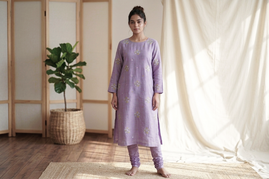 Lavender Bloom Berlin Silk Dress Material Set