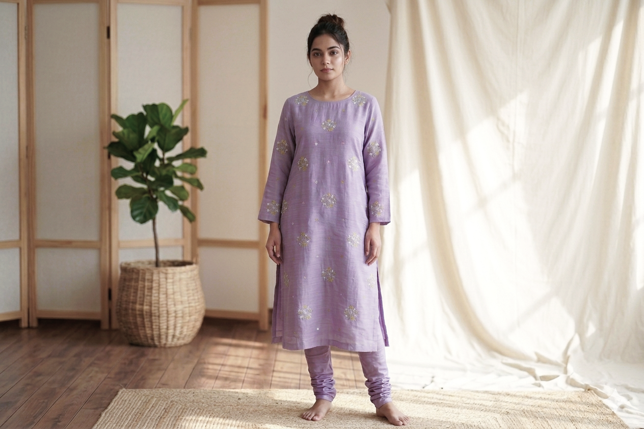 Lavender Bloom Berlin Silk Dress Material Set