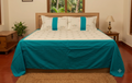 King Size White & Teal Floral Bedspread Set with Pillow Covers – 100" x 100"