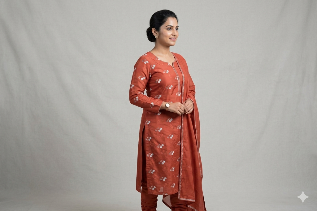 Coral Floral Embroidered Mull Chanderi Dress Material – 44 Inch Width | 2.5 Meter Top Fabric