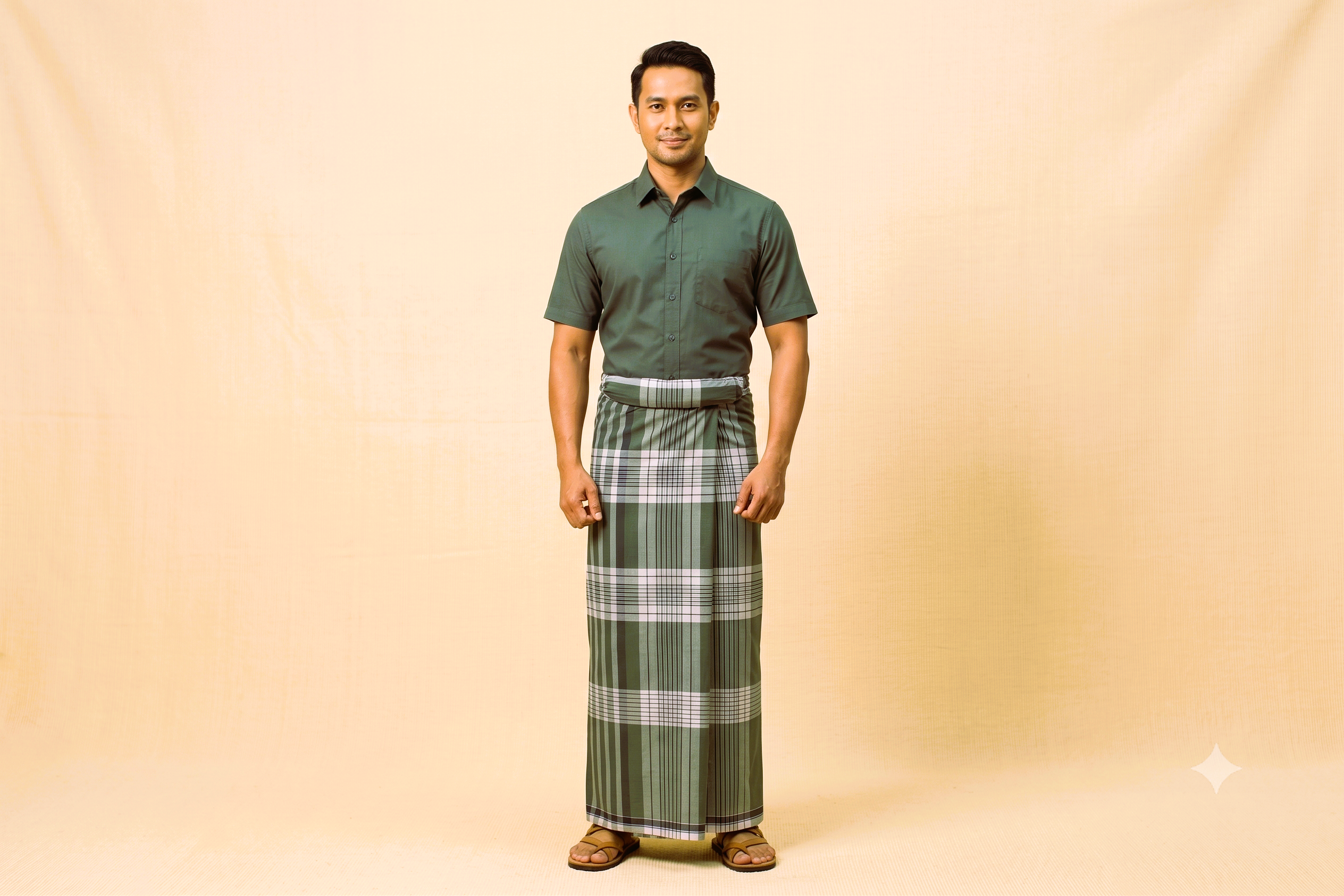 Premium Handloom Cotton Kaili (2.10 Meters) – Classic Olive & Grey Plaid Lungi